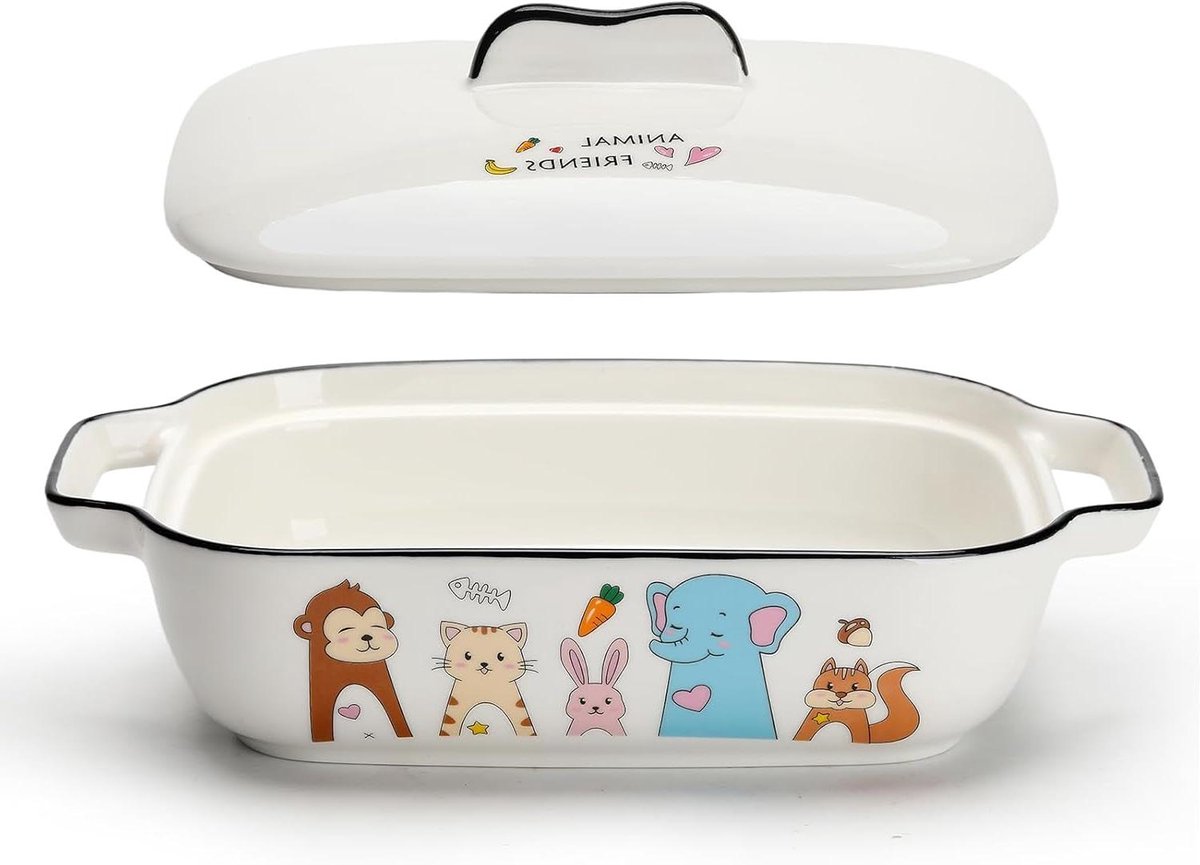 Ovenschaal met deksel - Keramische schaal - Koken en bakken - Schattig dierendesign - 750 ml inhoud - C