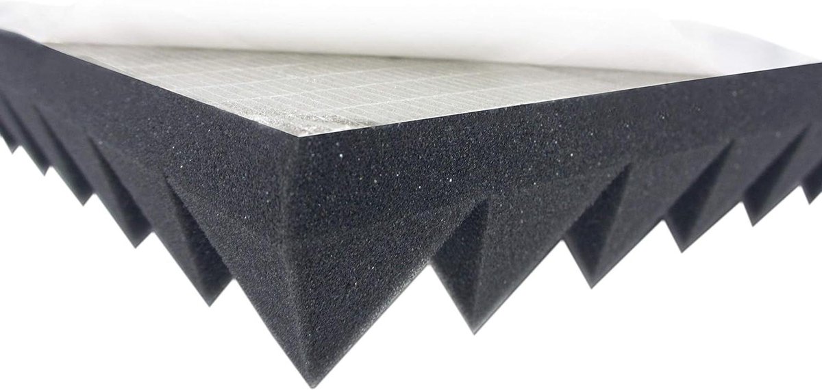 Akoestisch schuim - Geluidsisolatie matten - Geluidsverbetering ruimtes - Zelfklevende piramide structuur - 50x50x5 cm - Antraciet