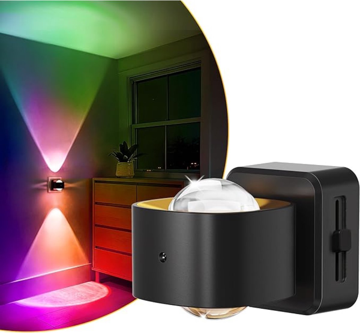 Verte Stekkerspot Dimbaar - Stekker met Nachtlampje en Schemersensor - 180° Draaibare Stekker - 11 Kleuren (RGB en Amber) - Stekkerlampje voor Kerstmis - Cadeau - Kinderkamer - Decoratie - Feest - Slaapkamer - 1 Stuk - Zwart