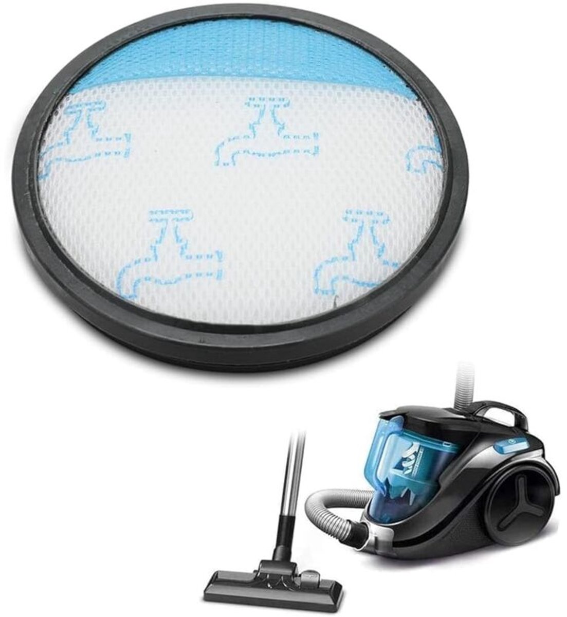 Wasbare stofzuigerfilters voor geschikt voor Rowenta Compact Power Cyclonic stofzuigers, 2 stuks. De vervangingsfilters zijn compatibel met de modellen RO3715EA tot en met RO3799EA, RP3721EA en TW3724RA tot en met TW3786RA.