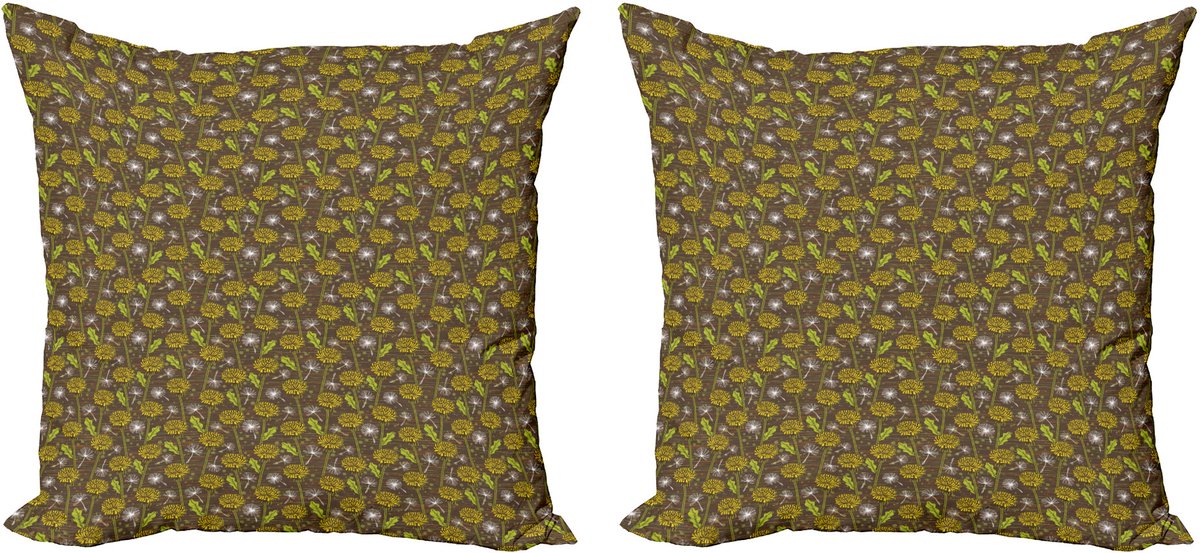 ABAKUHAUS Decoratieve kussenhoes met paardenbloemmotief, 2 stuks, moderne accenten, dubbelzijdige digitale print, 40x40 cm, limoengroen, okerkleurig mosterd Limoengroene Umber Mosterd