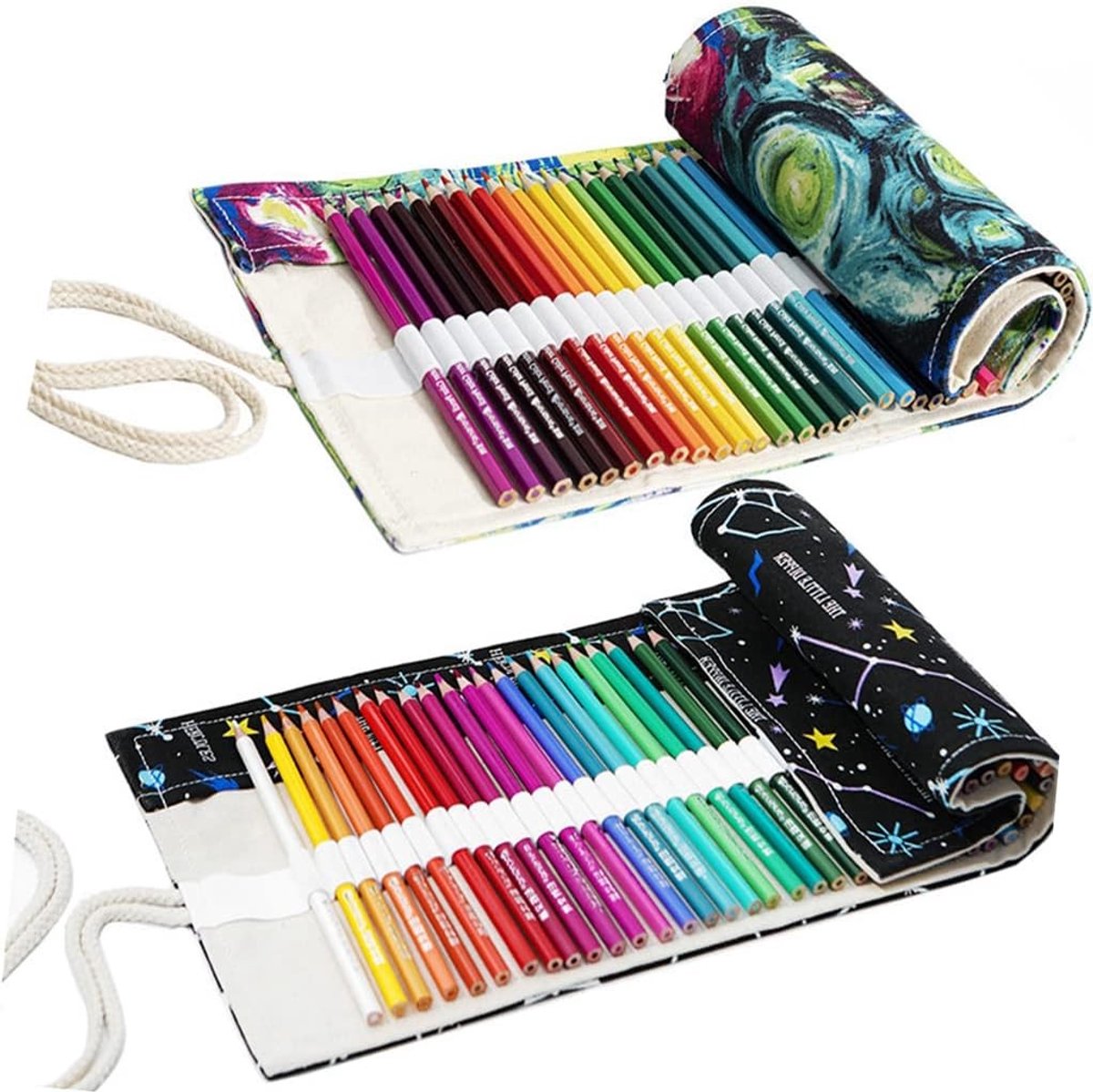 Handige Canvas Pen Roll met 72 Gaten - Draagbare Potloodhouder voor Kunstenaars, School en Kantoor