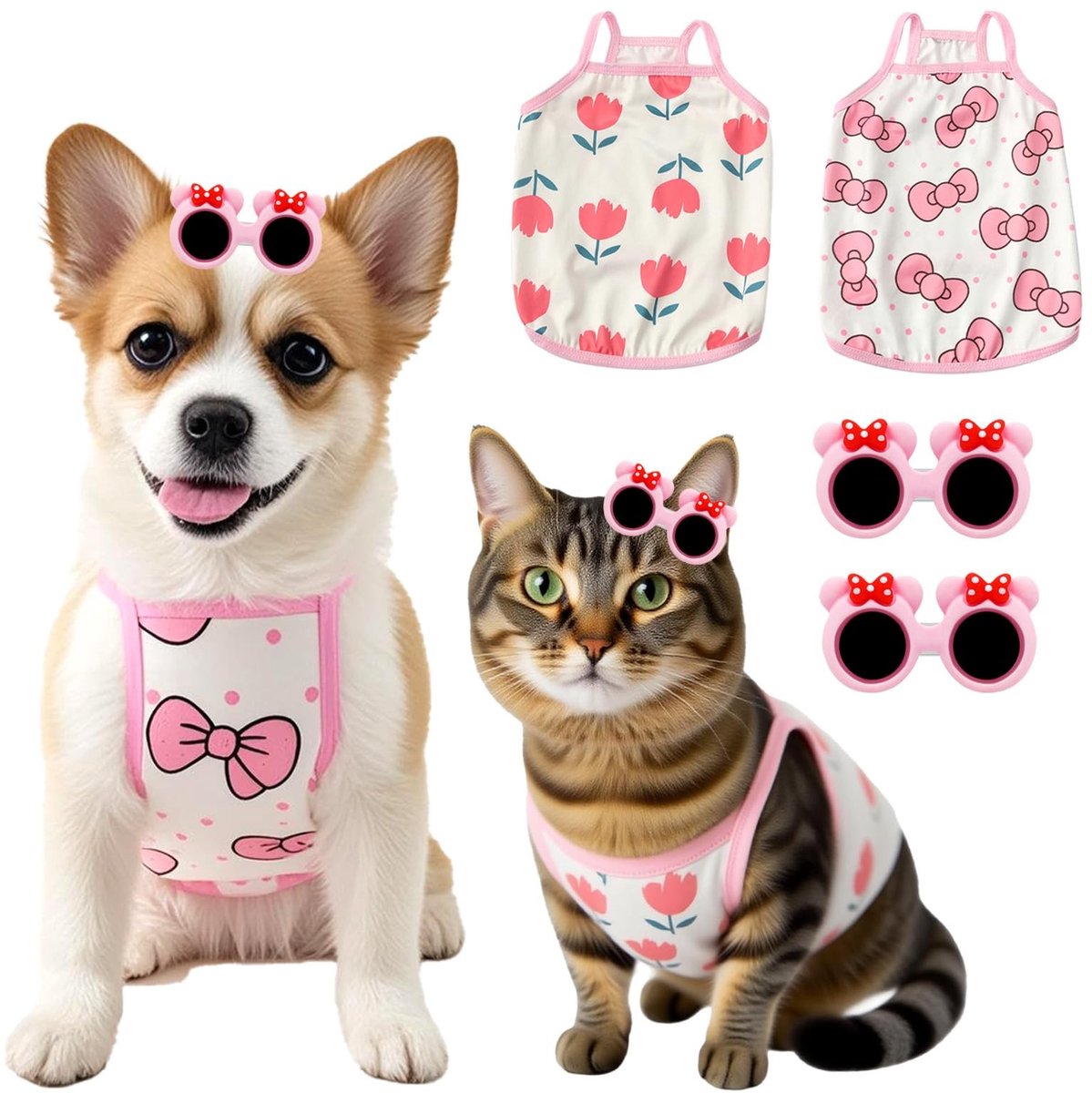 aladdien - Zomer Kleding - Ademend - Schattig - Roze/Wit - Voor Kleine Honden en Katten - Perfect voor Zomer - Maat L