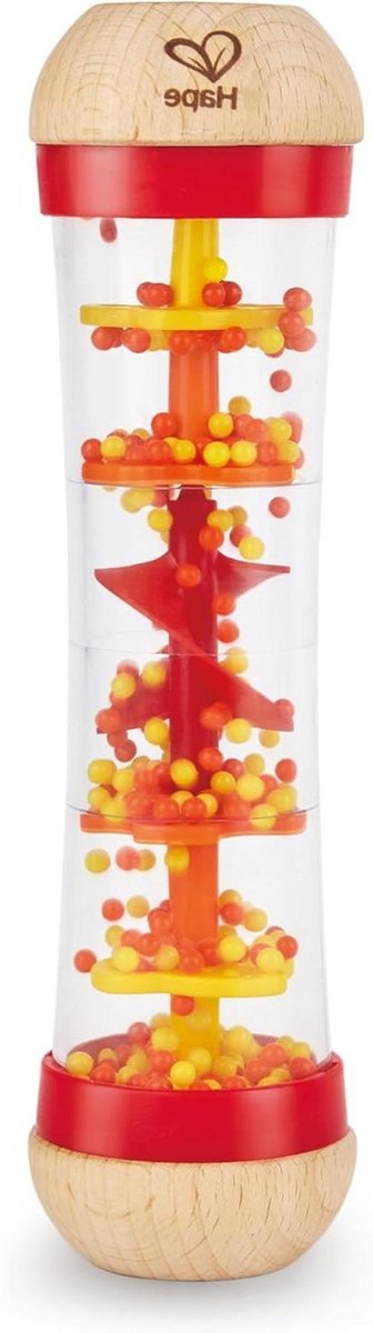 Regenmaker Speelgoed - Muziek Speelgoed - Zintuigen Stimuleren - Houten Constructie - 20 cm - Rood