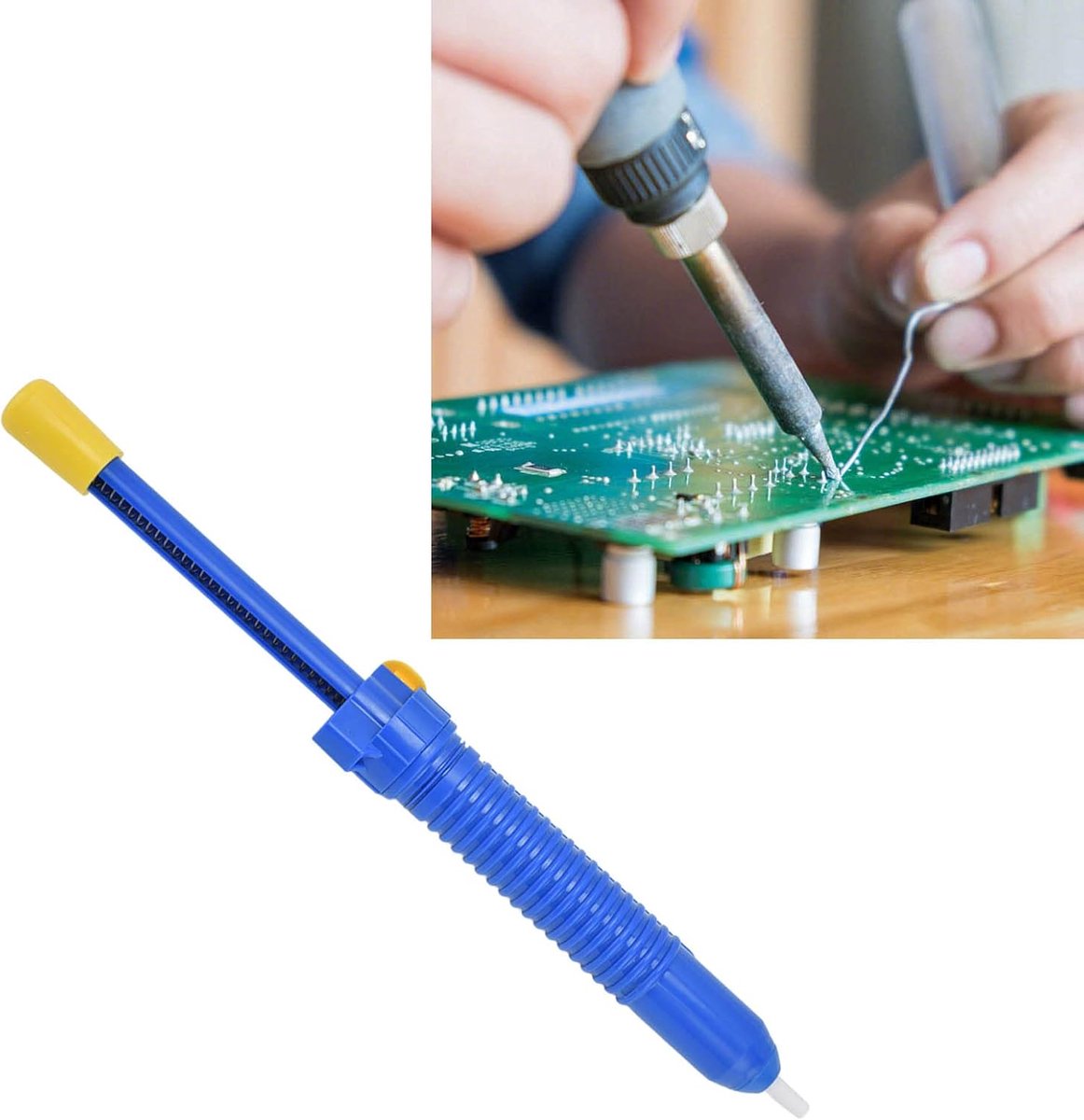 Elektrische Desoldeerpomp - Vacuüm Tinzuiger - Elektronica Reparatie - Hoge Zuigkracht - 33 cm - Blauw Geel