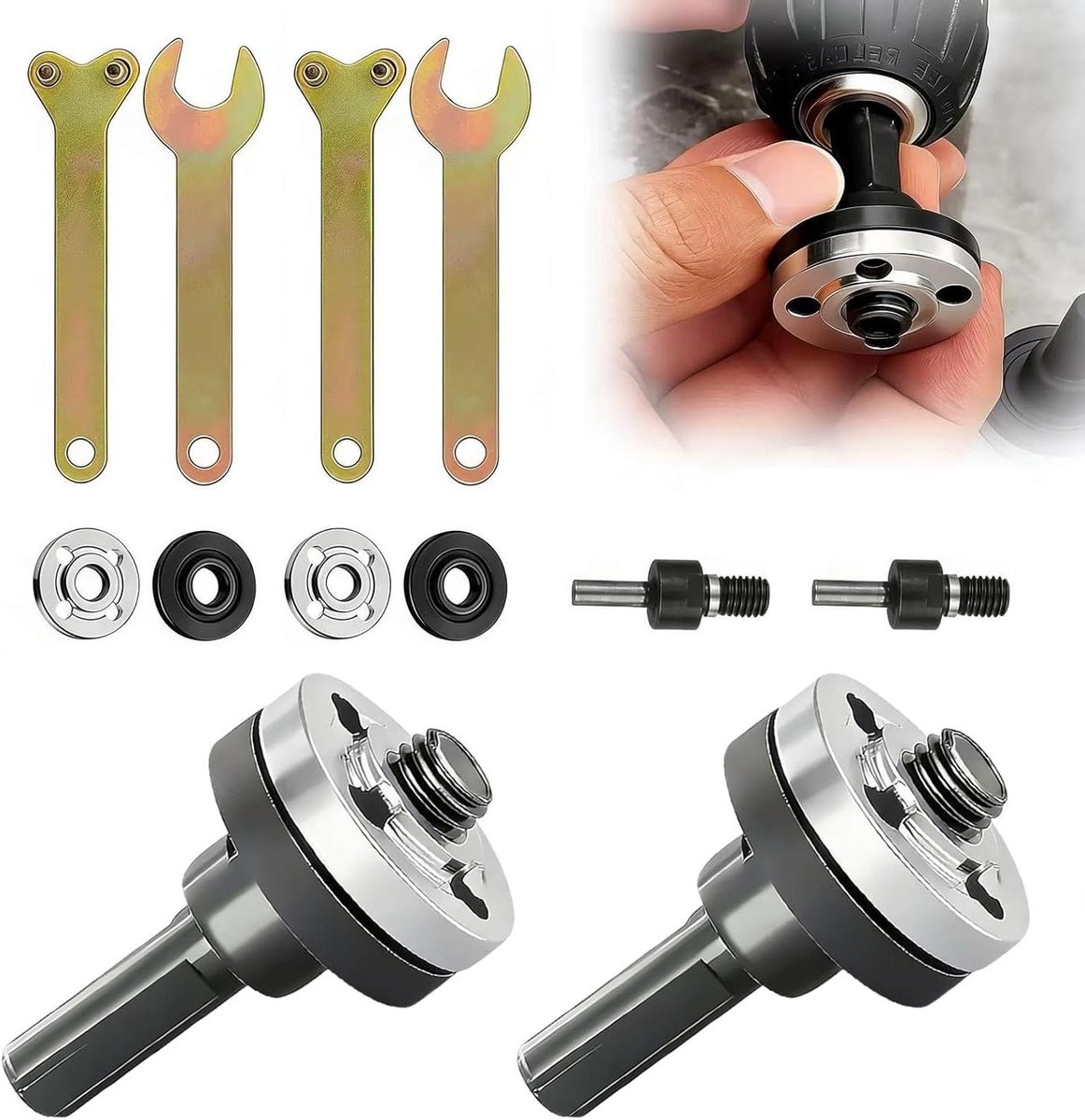 Haakse Slijper Adapter - Conversie Set - Metaal Bewerken - Naadloze Verbinding - 6mm 10mm - Zilver
