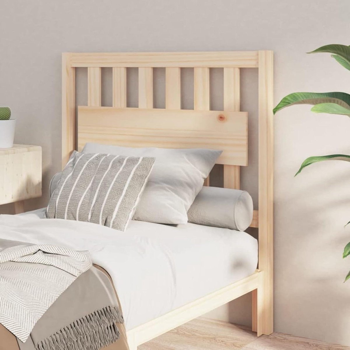 Hoofdbord massief hout - Bed achterwand - Slaapkamer sfeer - Rustieke charme - 95 x 100 cm - Houtkleur