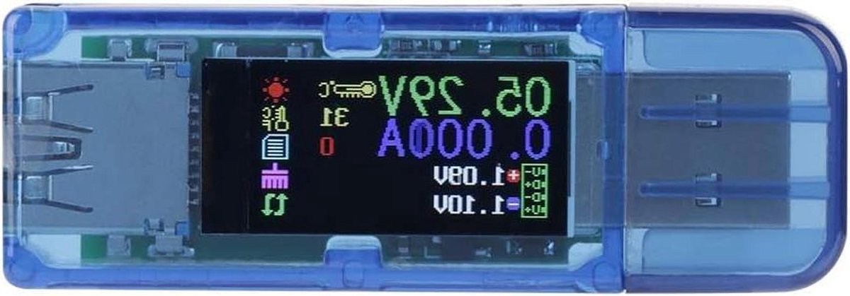 USB Tester - Multimeter Detector - Energie Monitoren - IPS Kleurenscherm - 6.4 cm - Multicolor