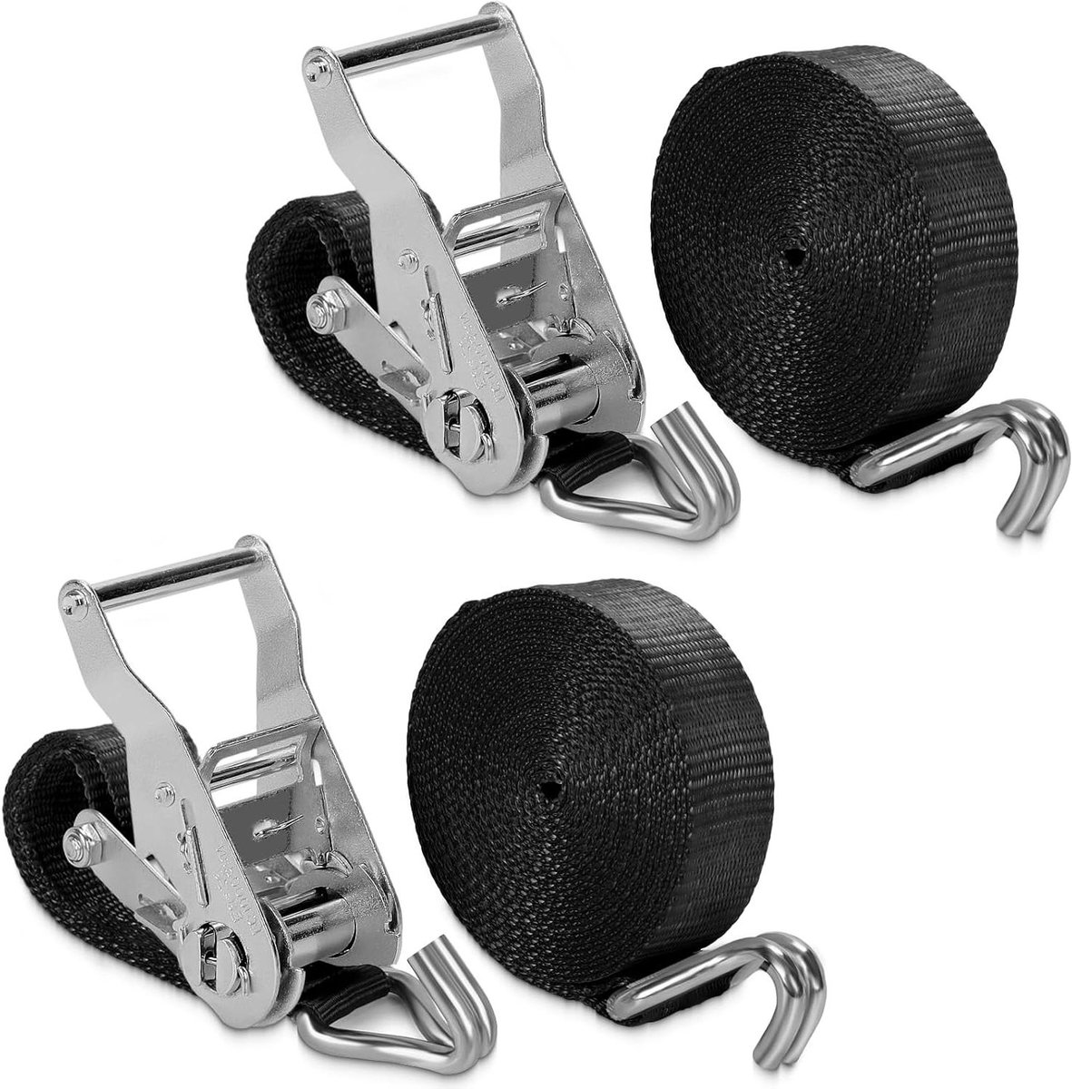 Ratelriemen Set - Spanbanden - Lading Zekeren - Dubbele J-haak - 2 x 6 Meter - Zwart
