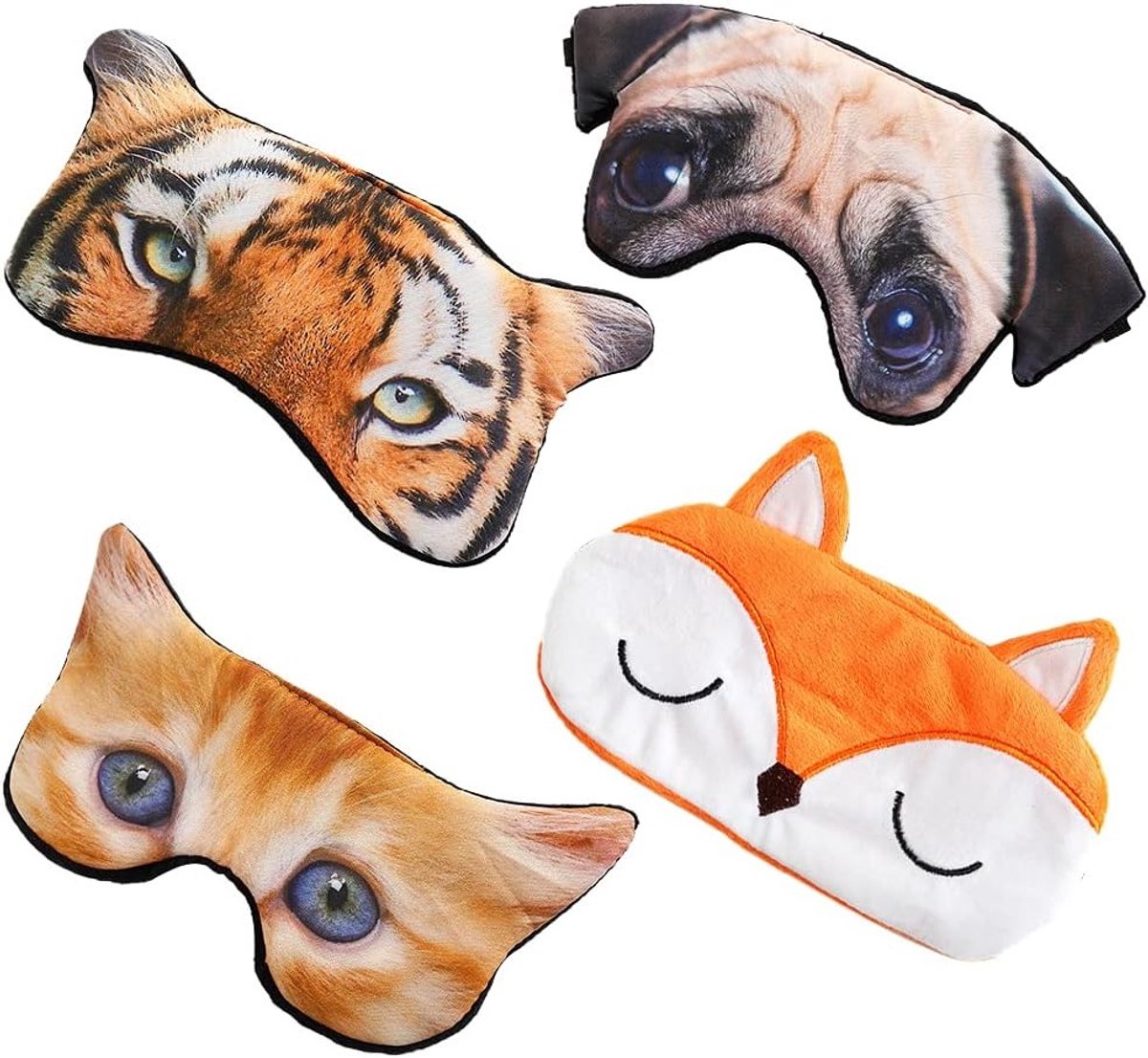 Set van 4 schattige slaapmaskers, zachte oogmaskers voor kinderen en volwassenen, ideaal voor reizen en spelletjes