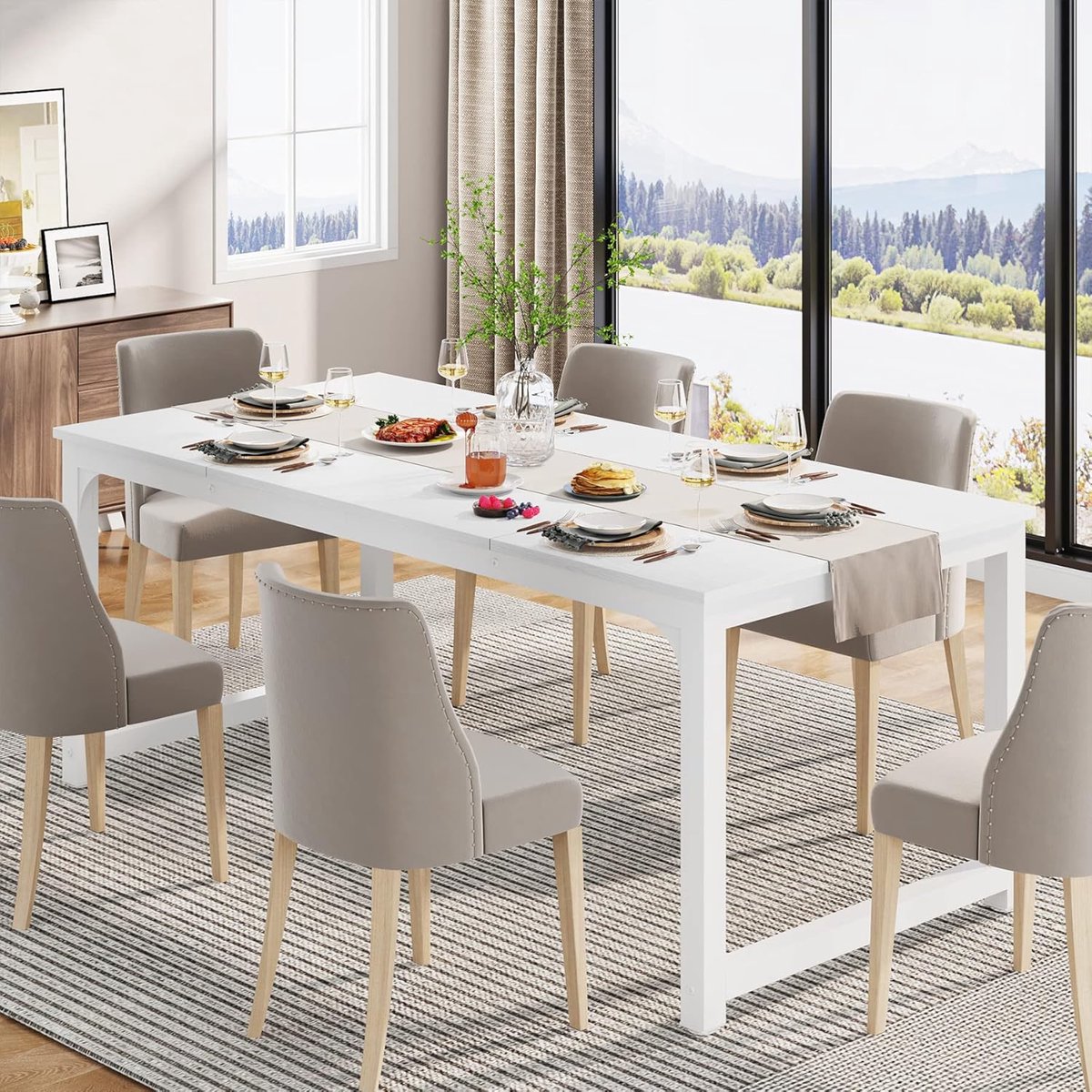 Tribesigns Dining Table 160 x 80 cm, Industrial Kitchen Table Rectangular for 4-6 People, Robust Dining Room Table with Metal Legs, for Kitchen, Dining Room, Living Room (White, 160 x 80 x 75 cm)