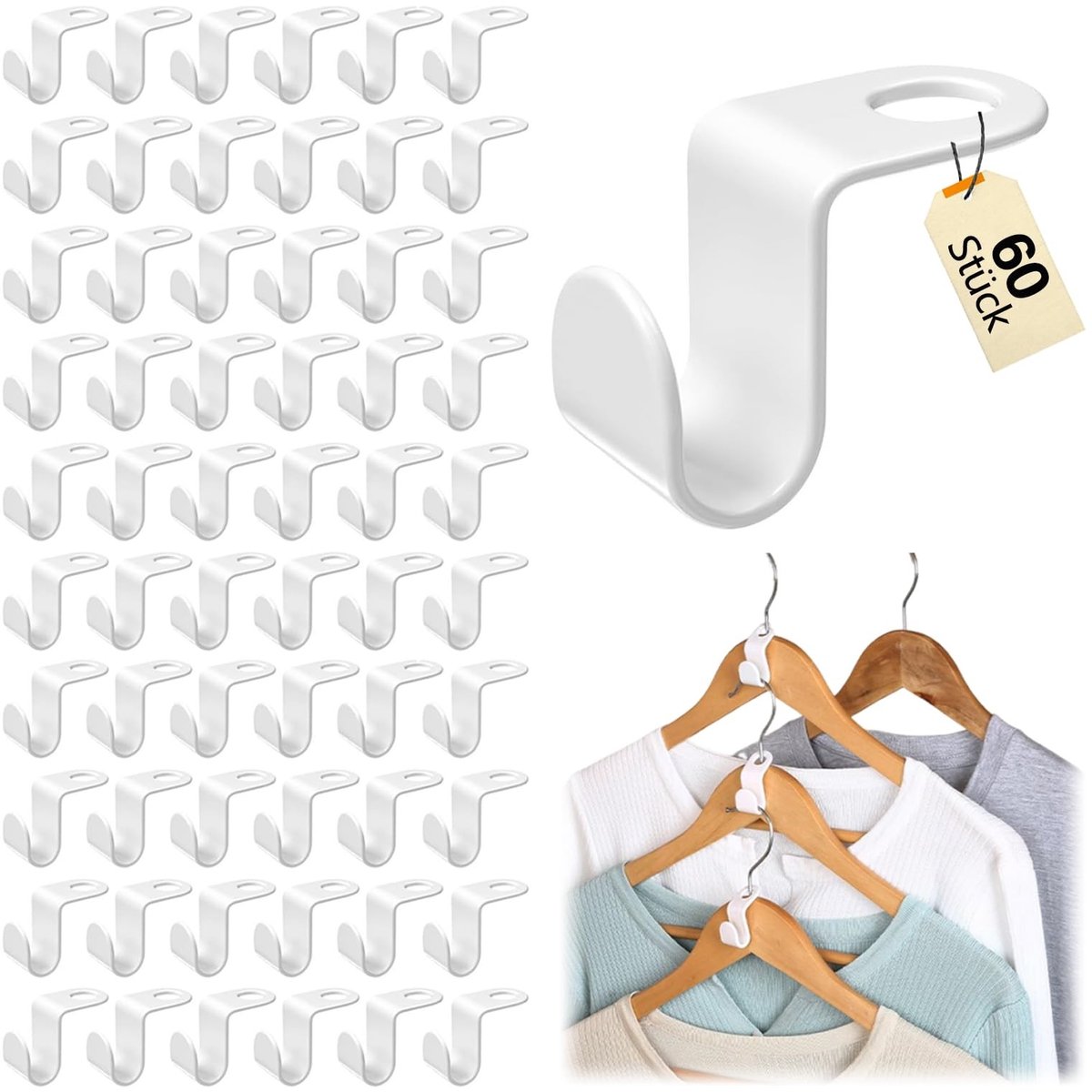 60 Kunststof Verbindingshaken voor Kleerhangers - Wit