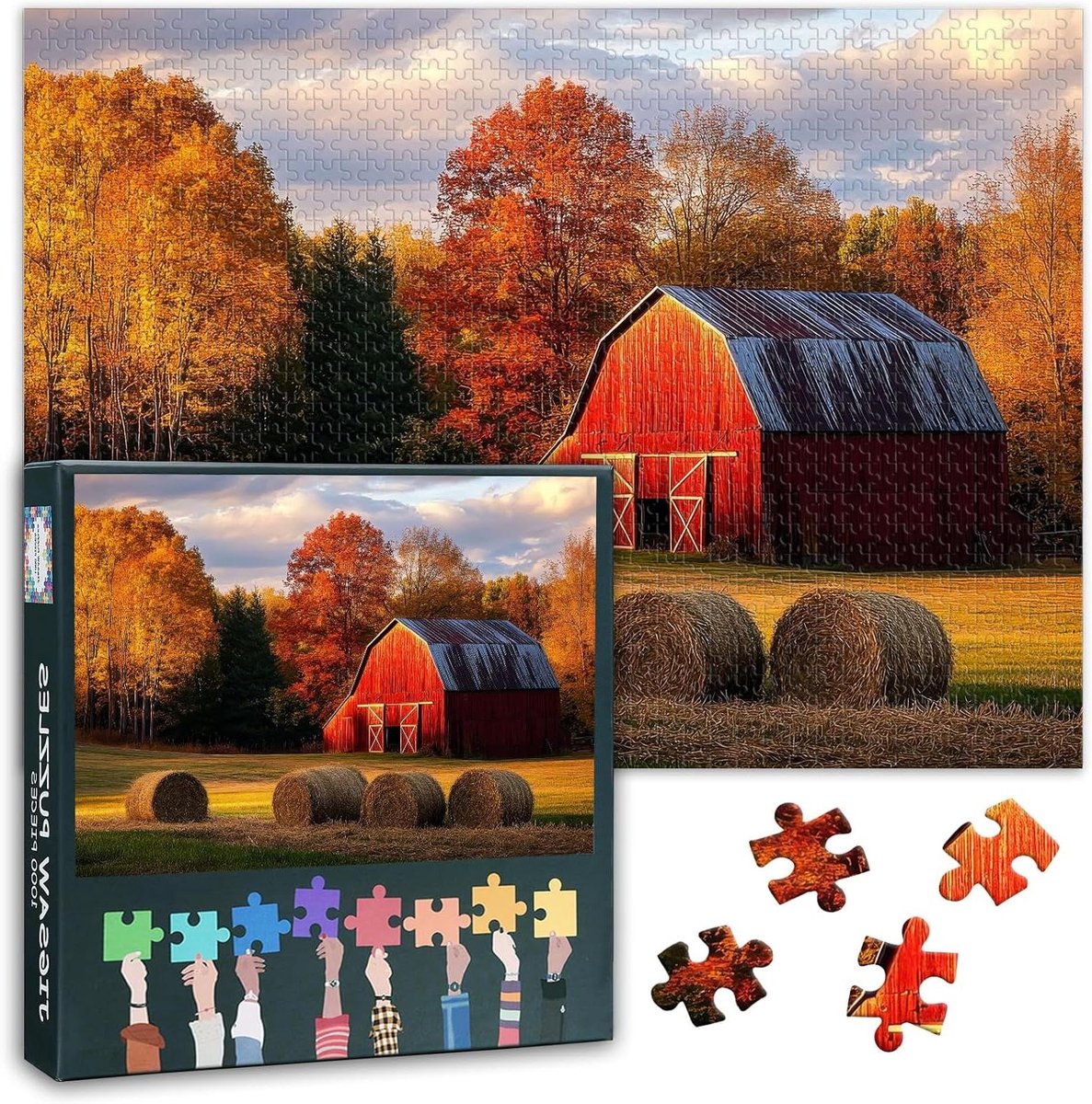 Legpuzzel 1000 stukjes - Landschap puzzel - Ontspannend tijdverdrijf - Hoge resolutie print - 50x70 cm - Boerderij rood