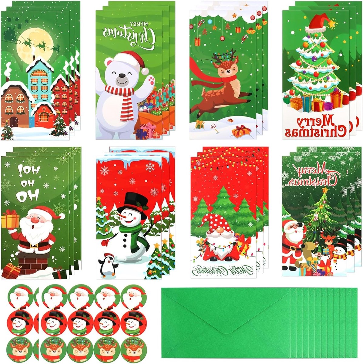 Kerstgeldportemonnees en Enveloppen - 24 Stuks in 8 Stijlen voor Cadeaukaarten, Geldvouchers en Kerststickers
