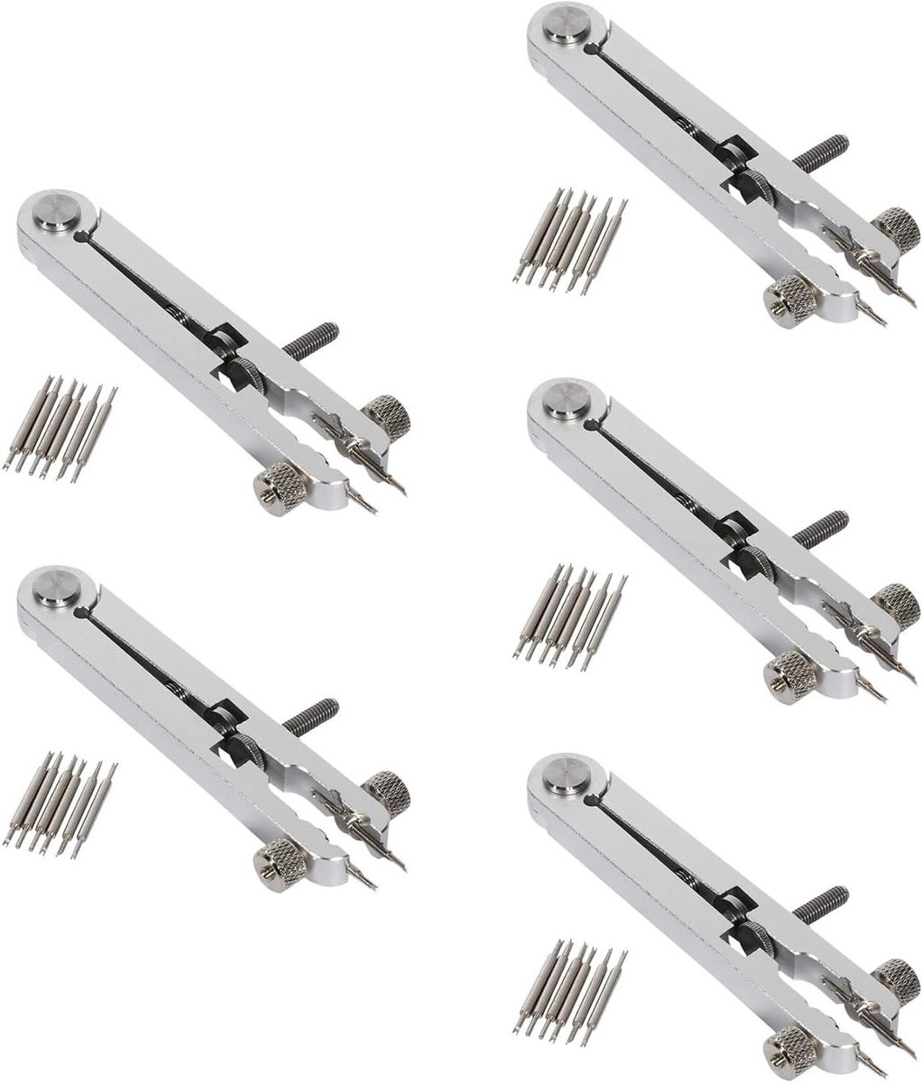 Horlogeband reparatie set - Veerpen tool - Horloges aanpassen - Verstelbare breedte - 5 stuks - Zilver