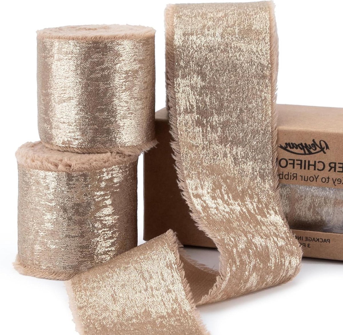 Chiffon Lint - Zijde Stof - Cadeaus Versieren - Gouden Glans - 15 Meter - Lichtbruin