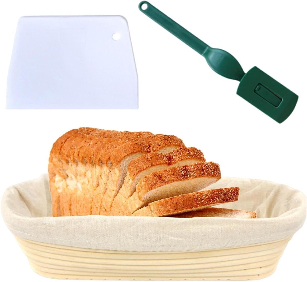 Broodmand Set - Rijsmand Rattan - Zuurdesem Bakken - Natuurlijk Rattan Materiaal - Medium 21cm - Natuurlijk