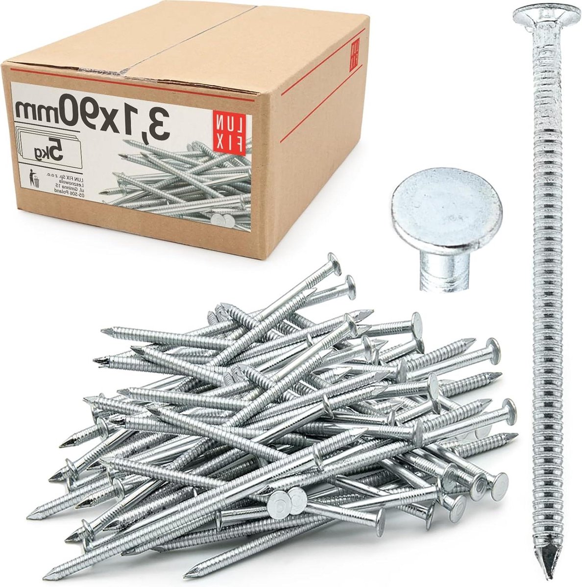 Bouwnagels Verzinkt - Houtnagels Gegroefd - Houtbouw Bevestigen - Hoge Houdkracht - 31 x 90 mm - Zilver