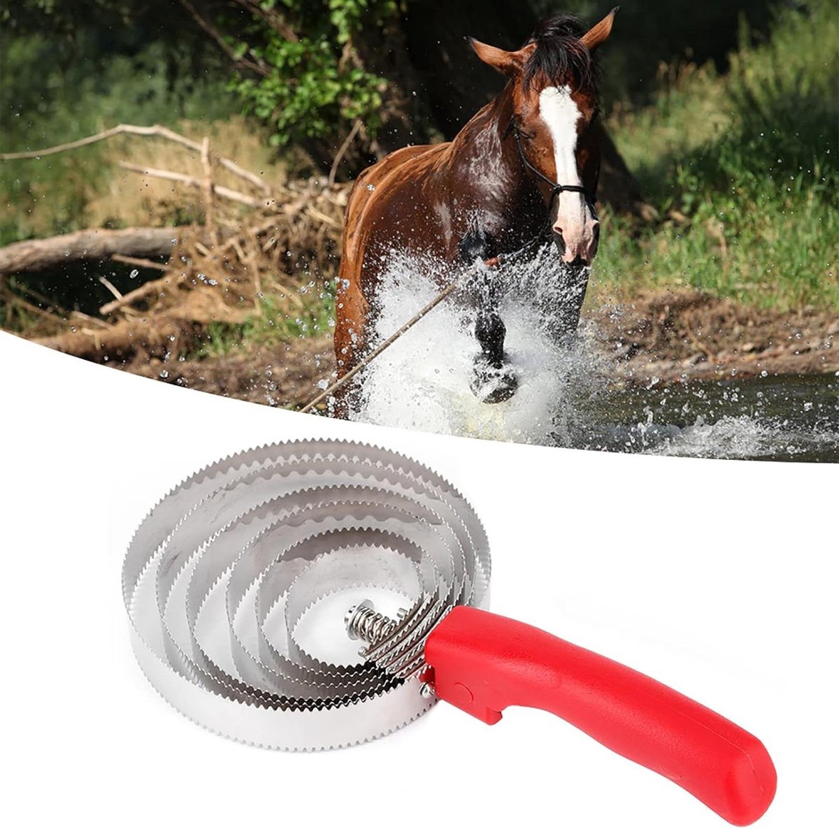 Paardenverzorgingsborstel - Roestvrijstalen kam - Paarden vachtverzorging - Ergonomische antislip grip - 26 x 19 x 5 cm - Grijs