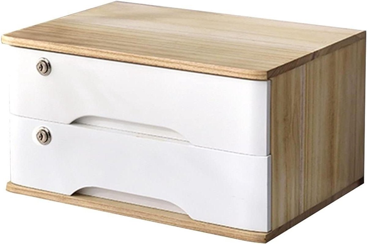 Houten Dossierkast - Bureau Organizer - Kantoor Opslag - Met Slot - 40x28x22 cm - Houtkleur