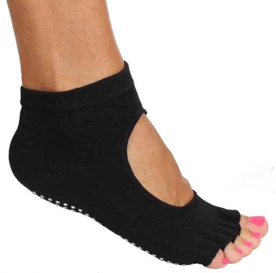 Yogasokken - Sportsokken - Anti slip sokken - Pilates - Teensokken - Gripsokken - Antislip - Fitness socks - Tegen uitglijden - Sokken met losse tenen - Maat 36-40 - Zwart - Jonyx — afbeelding 4