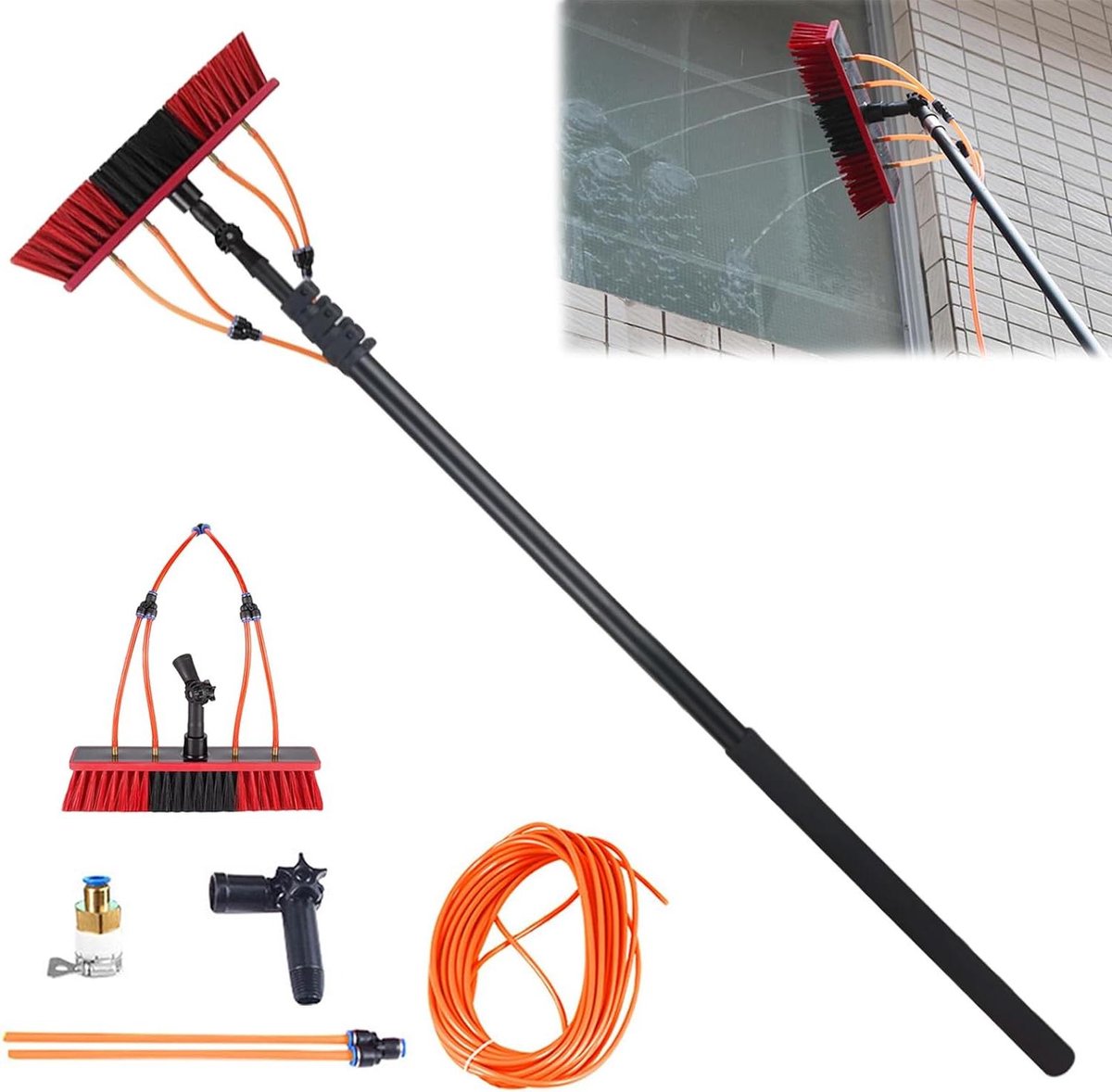 Telescopische Glasreiniger - Hoge Raamwisser - Schoonmaken op Hoogte - Watergevoede Paal - Verstelbaar tot 55cm - Zilver