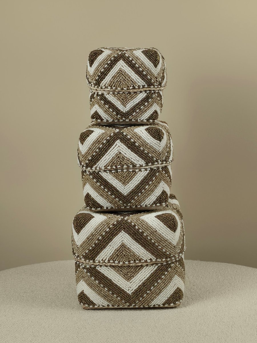 Blitzdeco - Balinese Offermandenset - Axelle - Handgemaakt - Goud Beige Wit - 3 maten