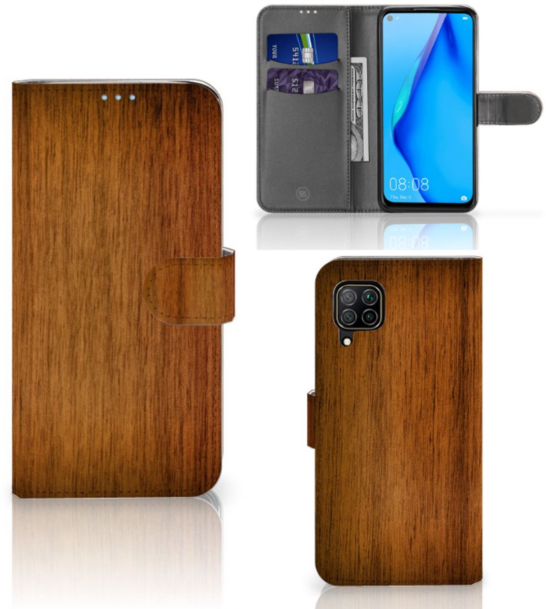 Huawei P40 Lite Book Style Case Donker Hout