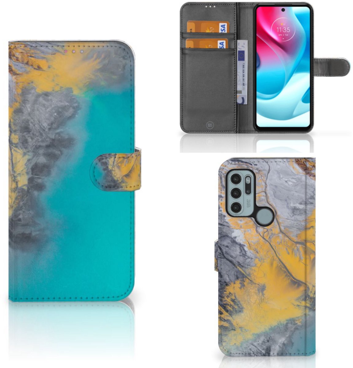 Motorola Moto G60s Bookcase Marble Blue Gold