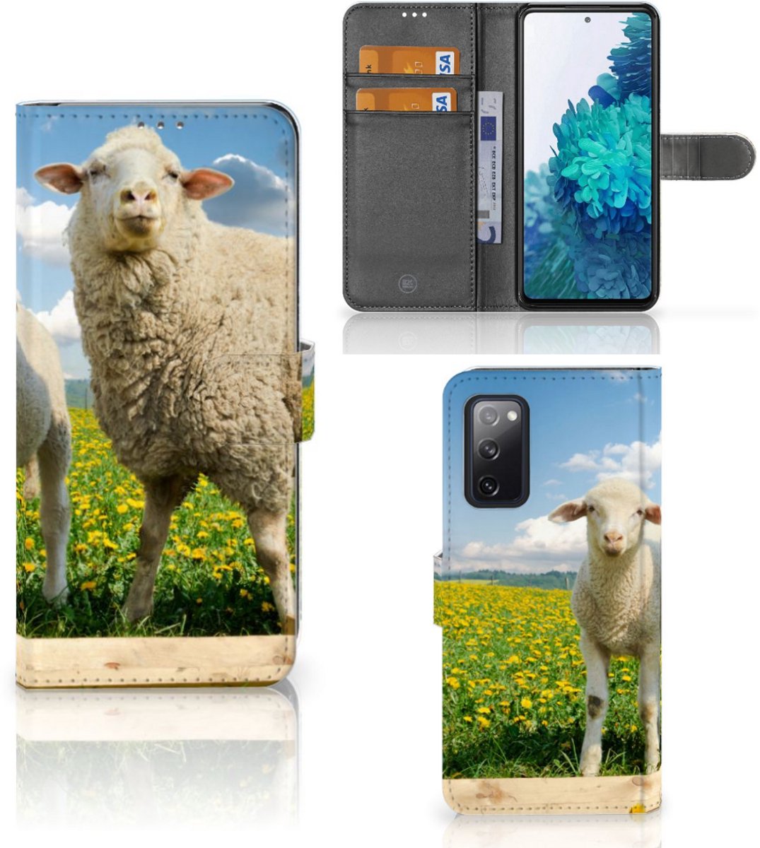 Samsung Galaxy S20 FE Telefoonhoesje met Pasjes Schaap en Lammetje