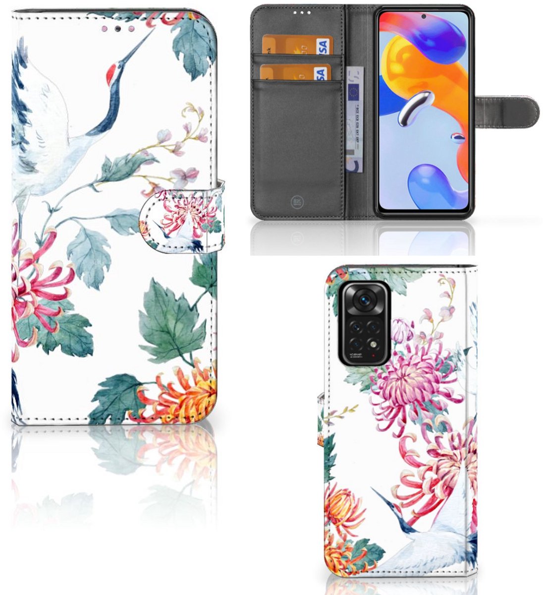 Xiaomi Redmi Note 11 Pro 5G/4G Telefoonhoesje met Pasjes Bird Flowers
