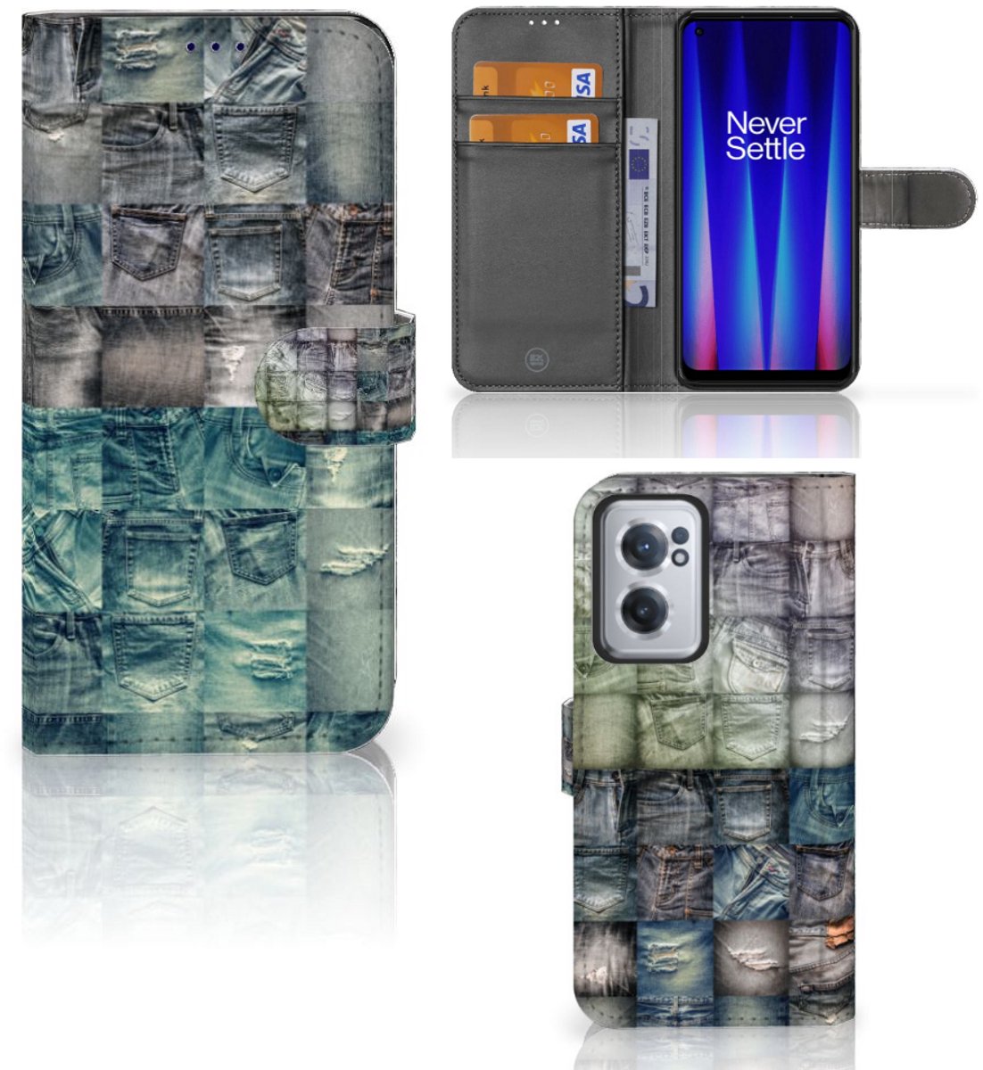 Book Case voor Wallet Case met Pasjes OnePlus Nord CE 2 Spijkerbroeken