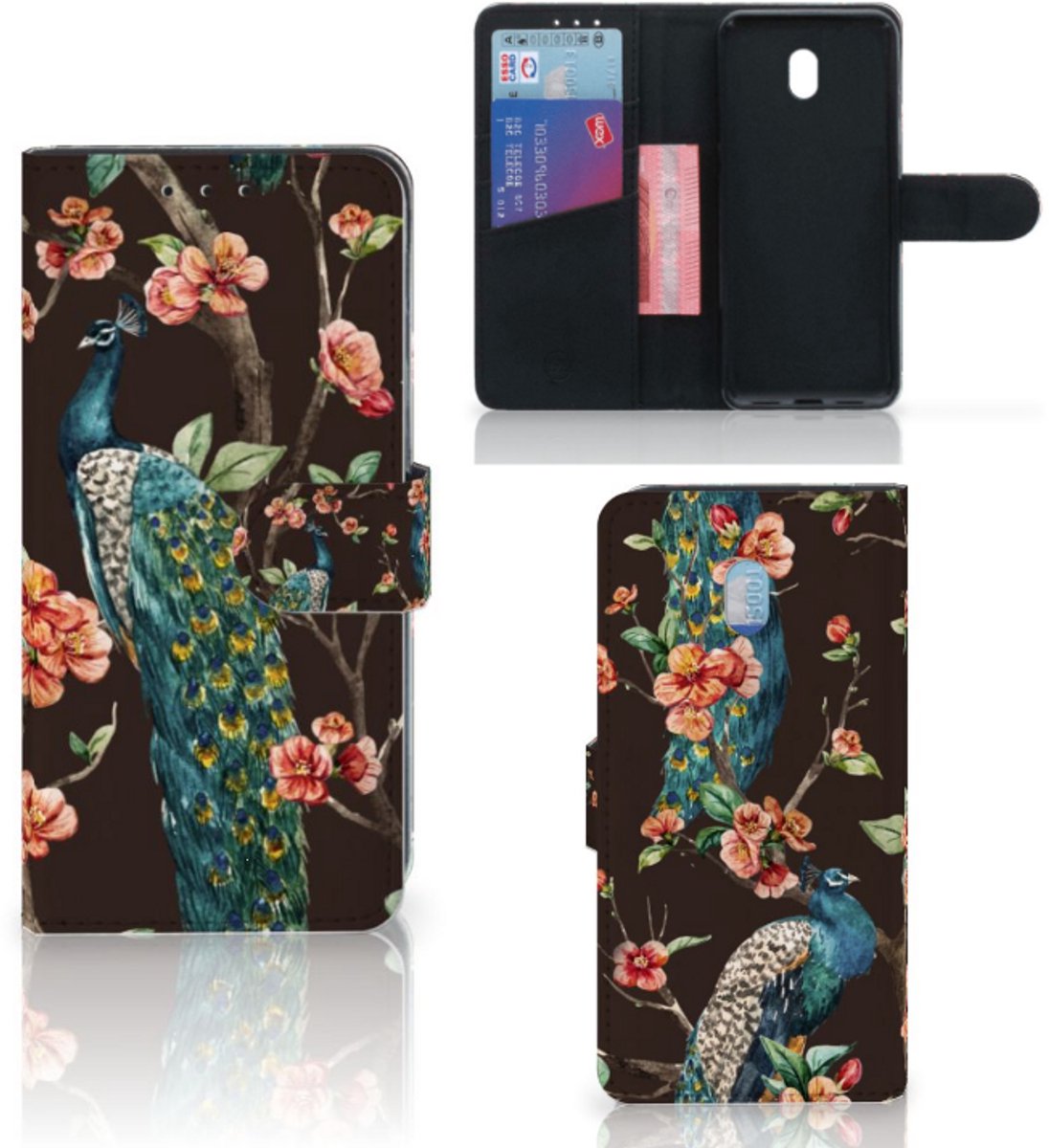 Xiaomi Redmi 8A Telefoonhoesje met Pasjes Pauw met Bloemen
