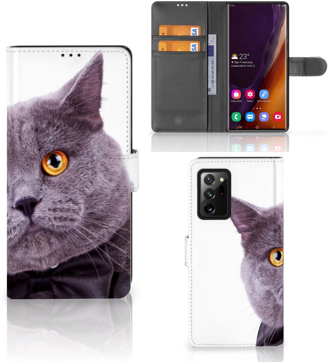 Boekhoesje voor Samsung Galaxy Note20 Ultra Telefoonhoesje met Pasjes Kat