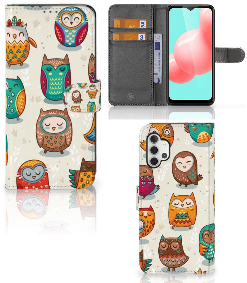 Samsung Galaxy A32 5G Telefoonhoesje met Pasjes Vrolijke Uilen