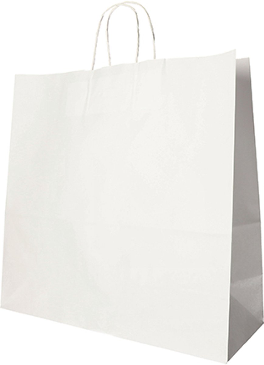 10x 25 Draagtassen papier 35 cm x 35 cm x 14 cm wit met gedraaid handvat
