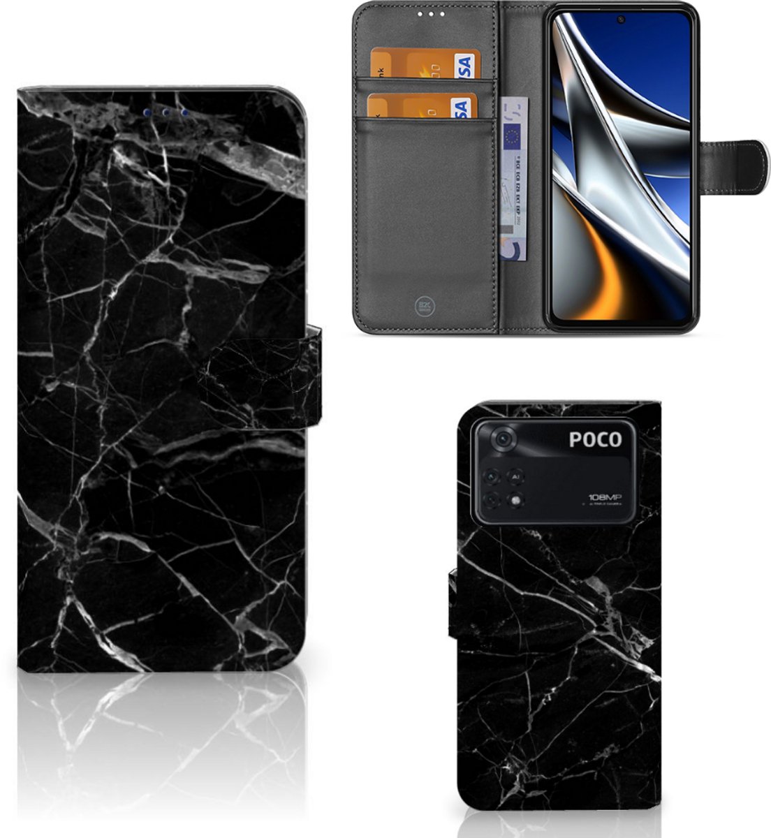 Xiaomi Poco X4 Pro 5G Bookcase Marmer Zwart - Origineel Cadeau Vader