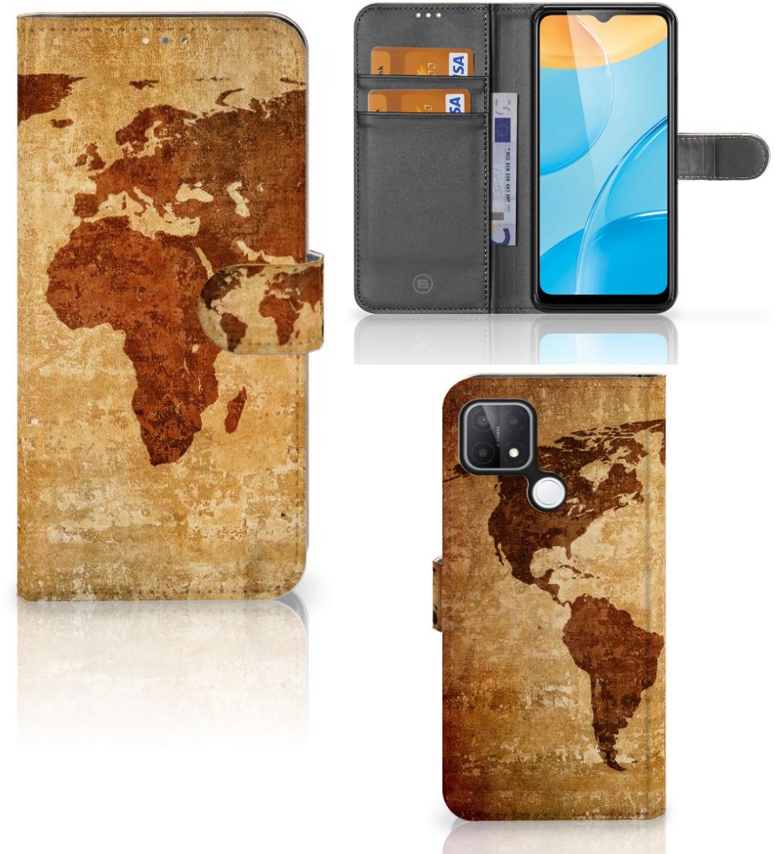 OPPO A15 Flip Cover Wereldkaart
