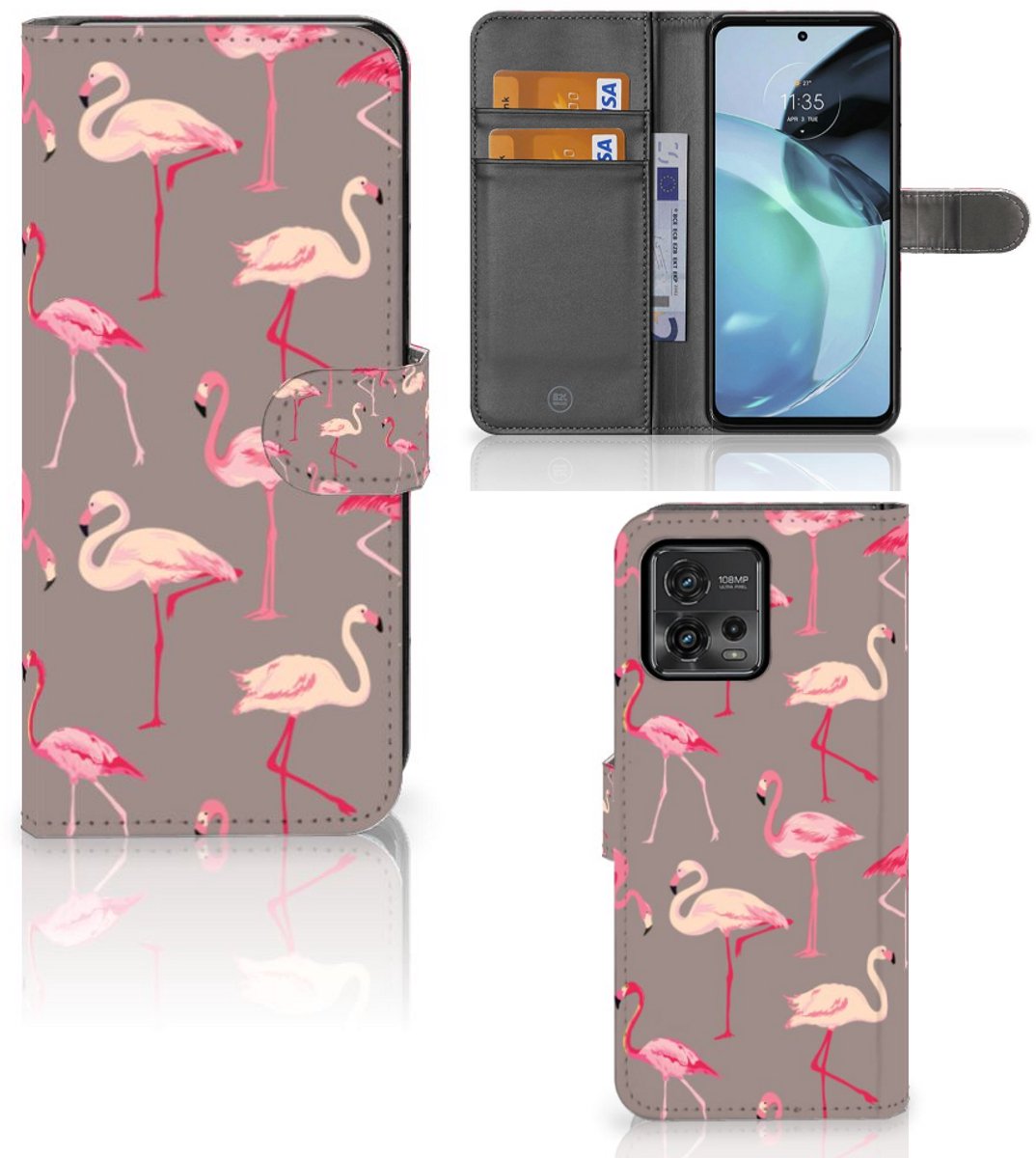Boekhoesje voor Motorola Moto G72 Telefoonhoesje met Pasjes Flamingo