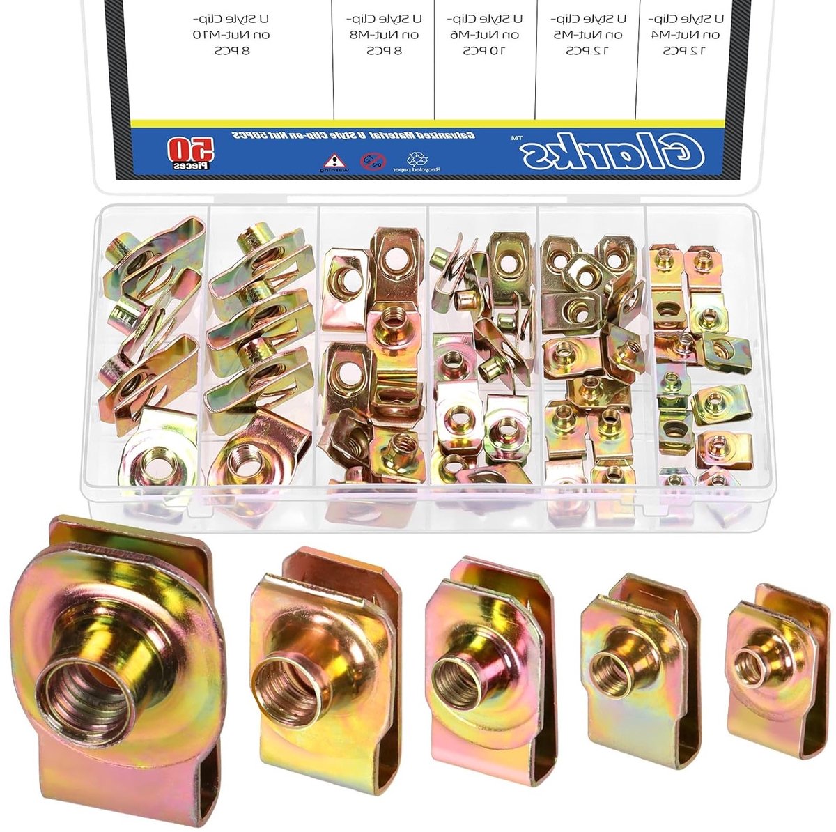 50 Stuks U-clip Moeren Set M4 M5 M6 M8 M10 van Koolstofstaal voor Bumper en Dashboard Bevestigingen