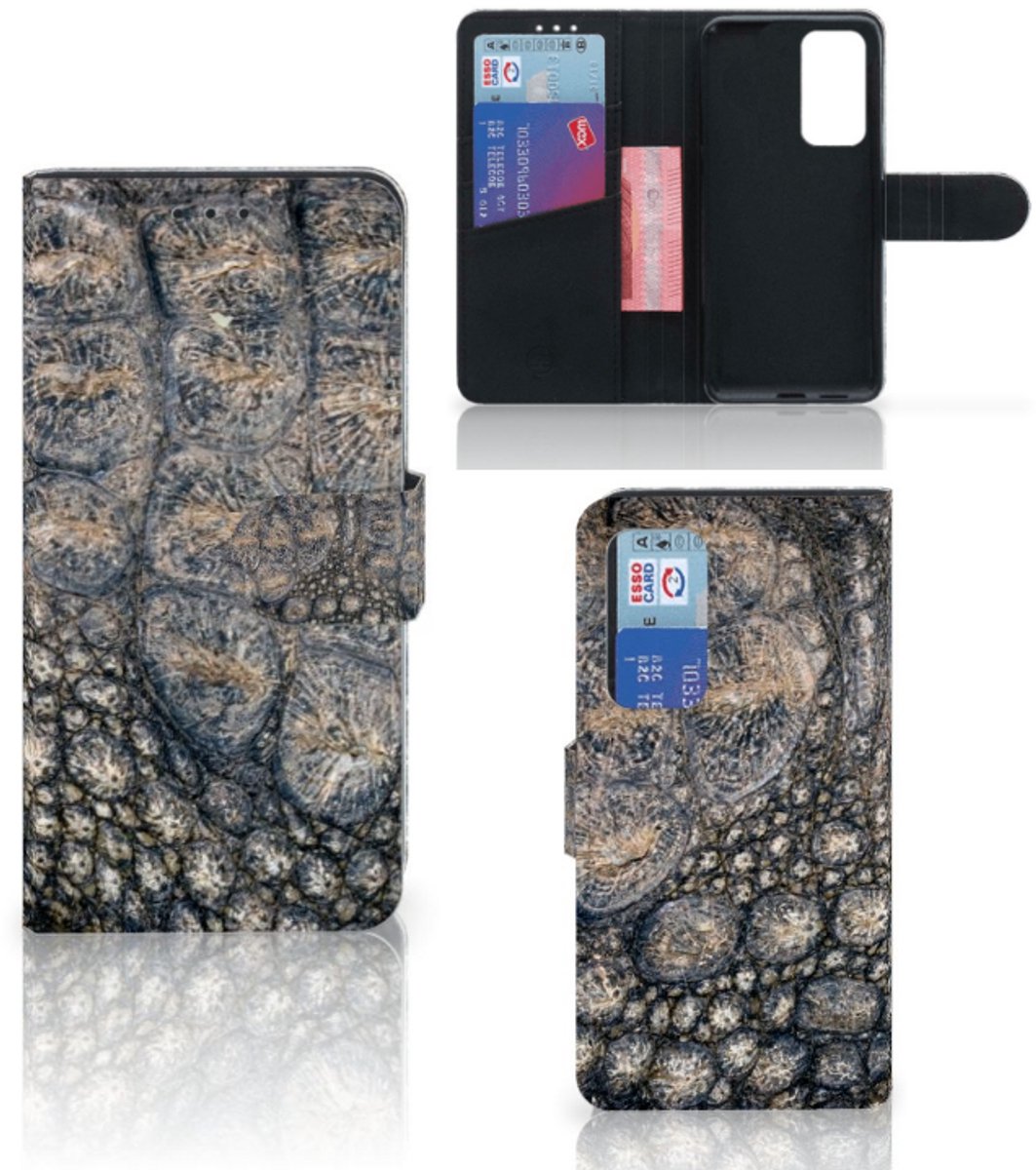 Huawei P40 Telefoonhoesje met Pasjes Krokodillenprint