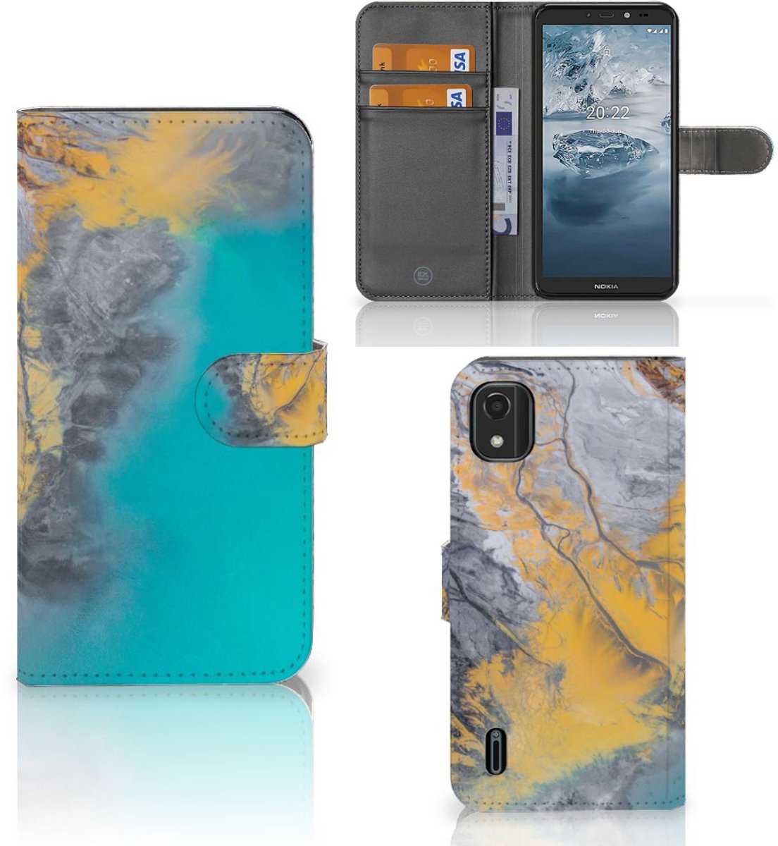 Nokia C2 2nd Edition Bookcase Marble Blue Gold