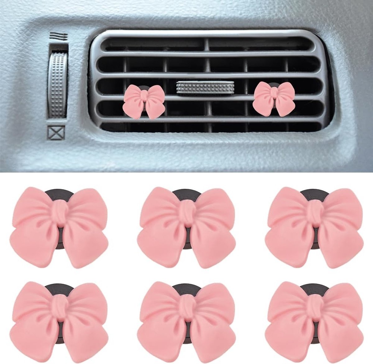 Cosensi - Lussen Air Vent Clips - Auto Decoratie - Roze Strik - Luchtverfrisser - Navulbare Outlet Diffusor - 12 Sets