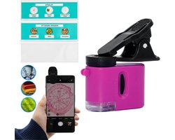 Zhongren Zakmicroscoop voor kinderen en volwassenen, 60x draagbare mini-handmicroscoop met 3 microscoopglijbanen, LED-licht, universele clip voor studenten, wetenschappelijk laboratorium,