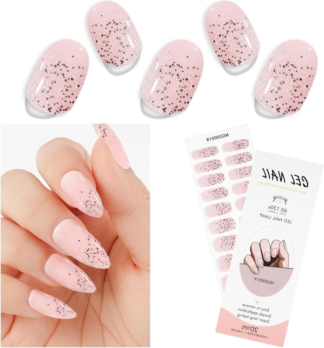 20 Stuks Semi-Genezen Gel Nagel Stickers, Langdurige Nagellak Strips in 10 Maten, Eenvoudig aan te Brengen en Verwijderen, Nagelkunst Decoratie en Accessoires voor Vrouwen