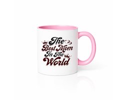 Koffiemok - The Best Mom In The World - Tweekleurig Roze & Wit - Lief Verjaardagscadeau voor Mama