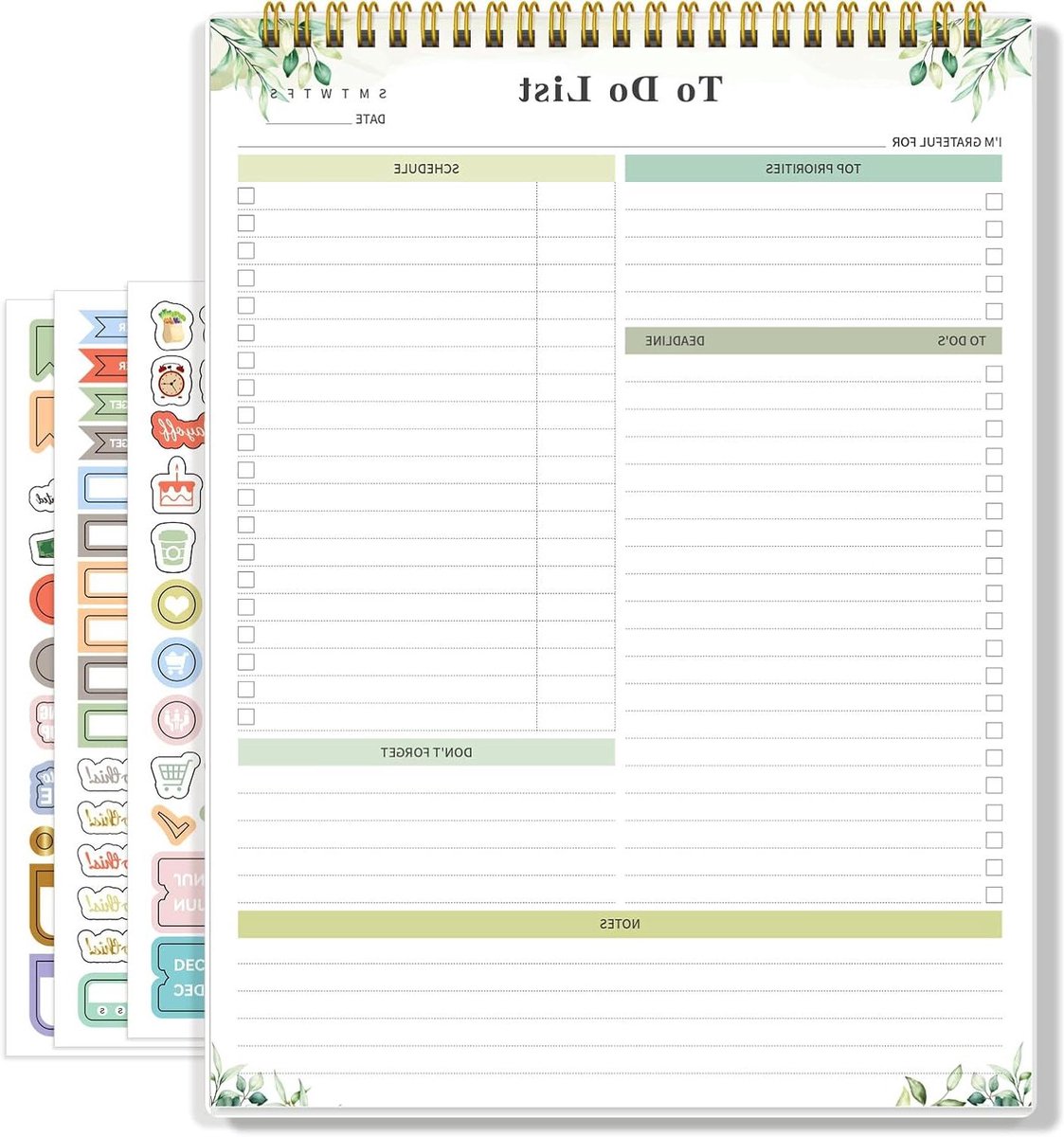 Wekelijkse Planner - Notitieblok Takenlijst - Productief Werken - Ongedateerd met Habit Tracker - 8.5 x 11.4 inch - Groene bladeren