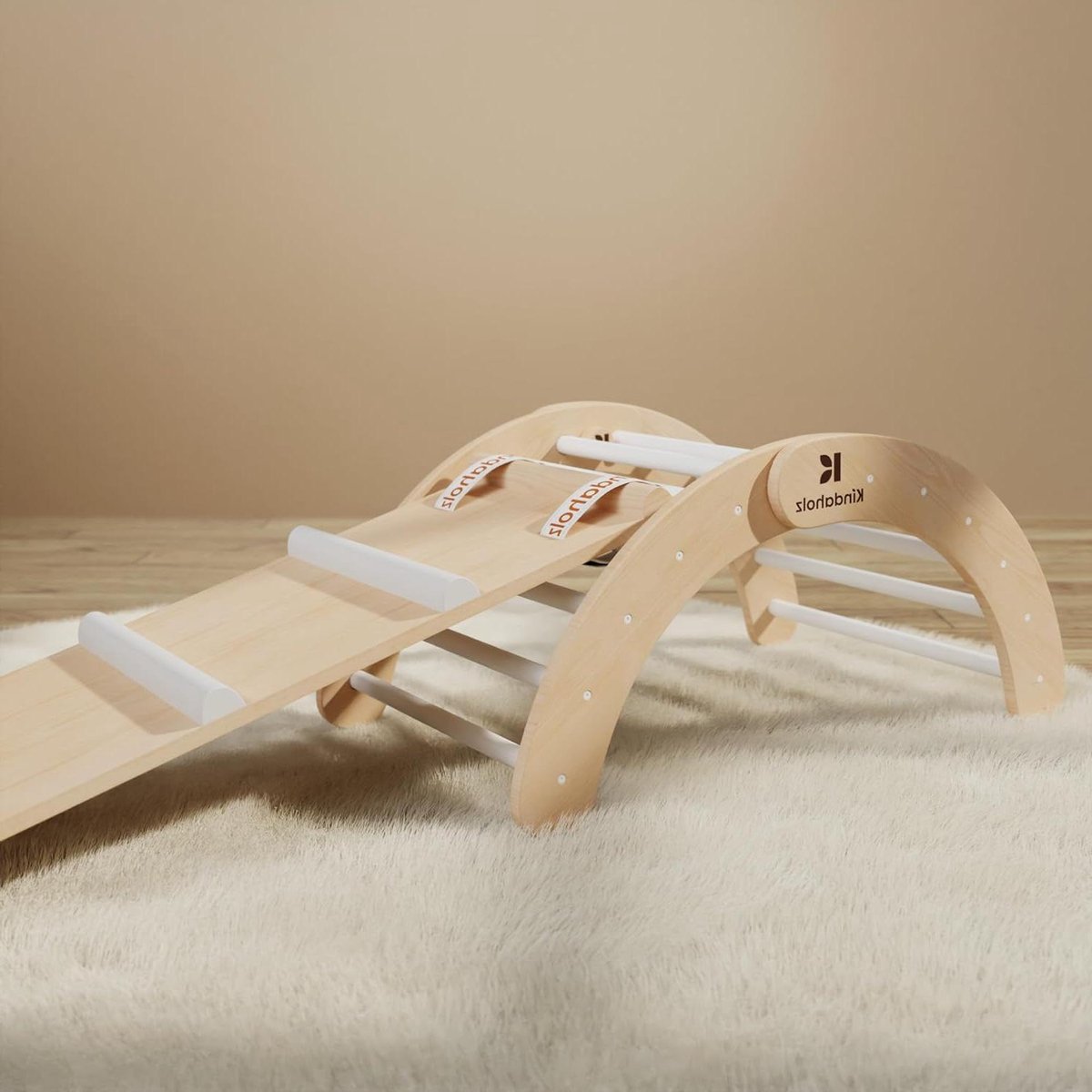 Klimboog met glijbaan - Indoor speeltoestel - Kinderen actief houden - 5-in-1 veelzijdig speelplezier - 60x130x50 cm - Natuurlijk hout