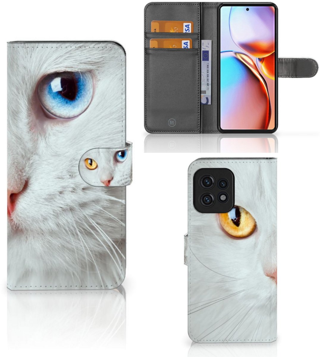 Book Case voor Motorola Edge 40 Pro Telefoonhoesje met Pasjes Witte Kat