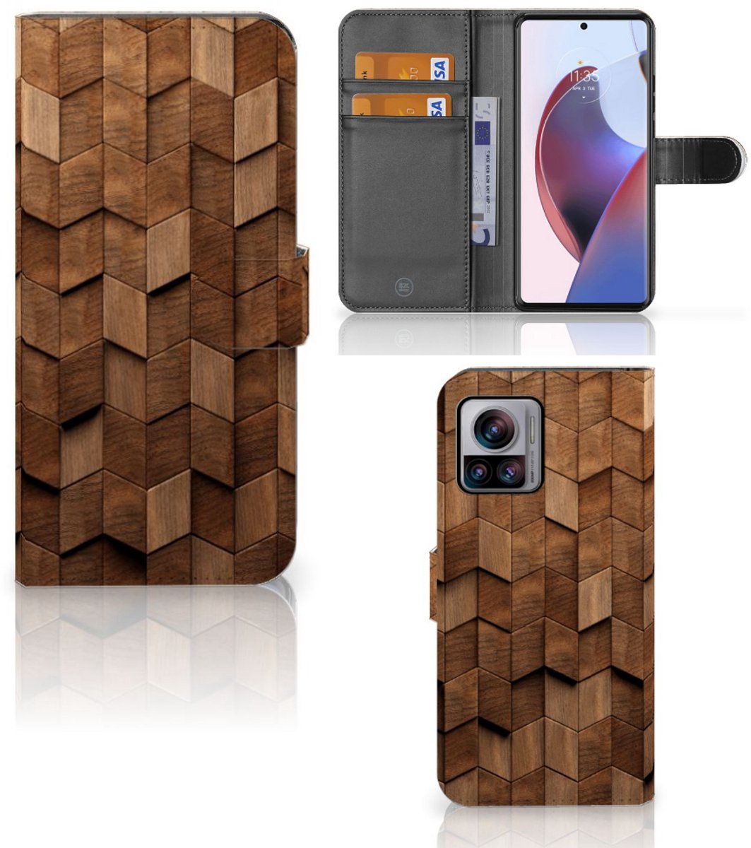 Book Style Case voor Motorola Edge 30 Ultra Wooden Cubes